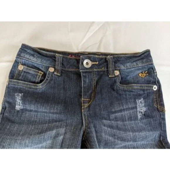 Justice Blue Denim Jeans Girls size 10R Capris Set of 3 Distressed Dark Wash - Picture 12 of 14